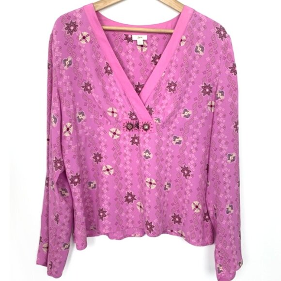 J. Jill Long Sleeve Printed Beaded Blouse - Picture 1 of 7